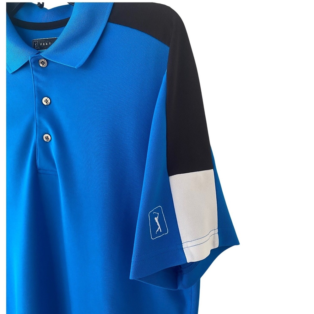 PGA TOUR Golf Polo Shirt‎ Performance Athletic Fit Blue Black Mens Size M